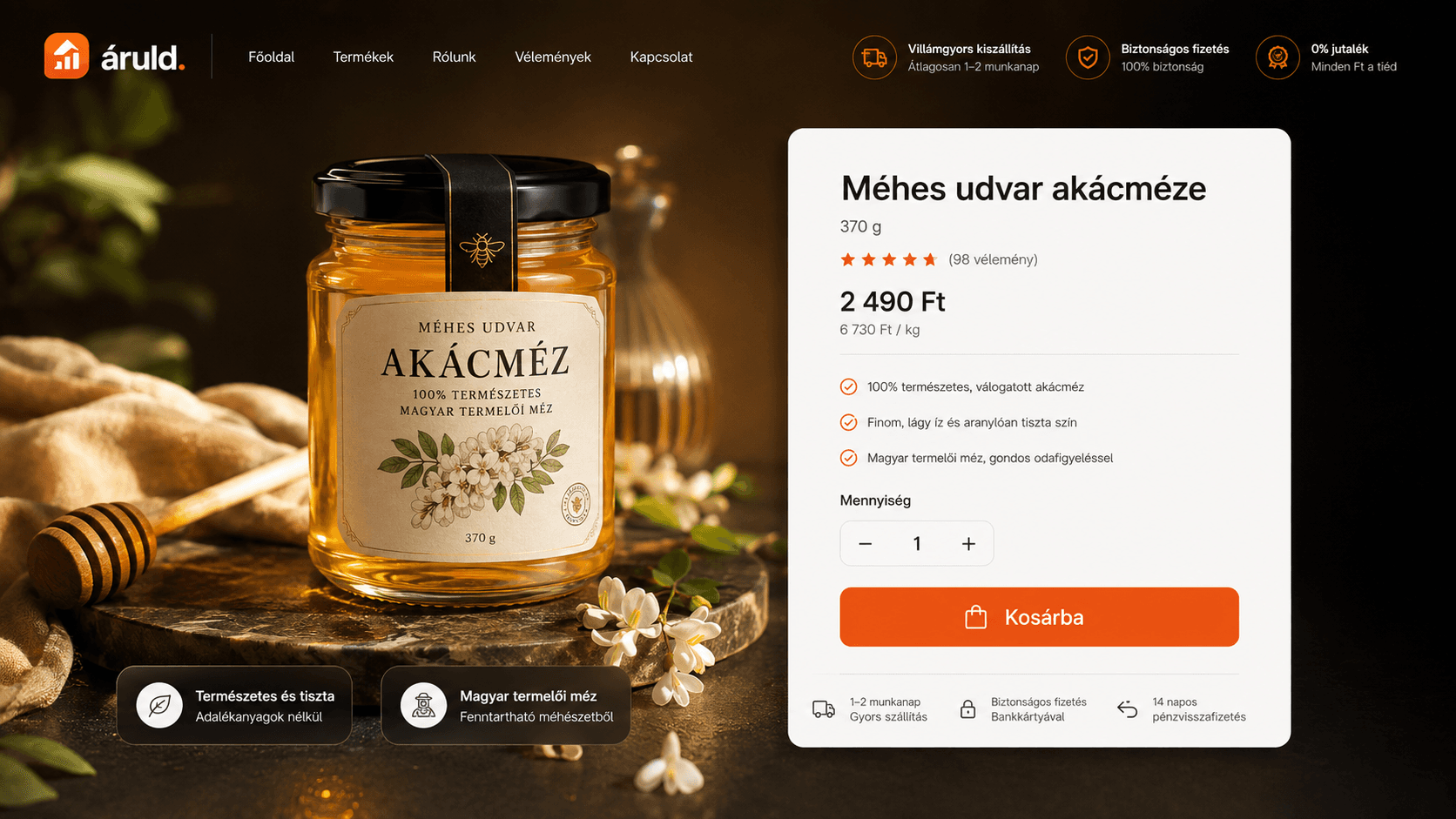 Áruld webshop példa — Méhes udvar akácméze