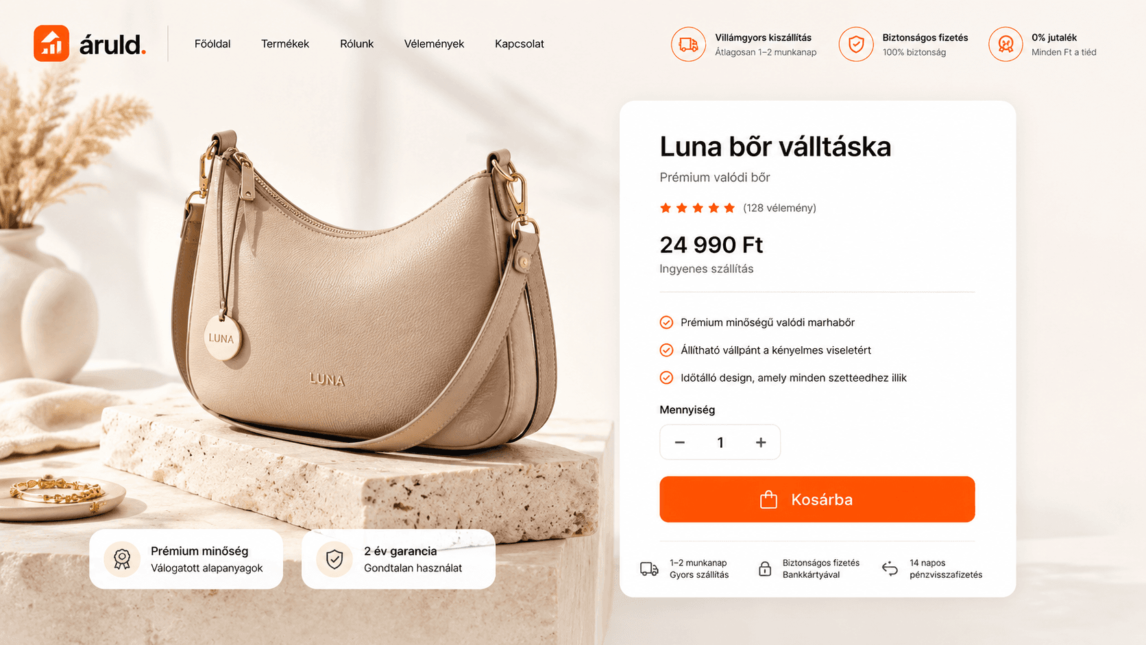 Áruld webshop példa — Luna bőr válltáska
