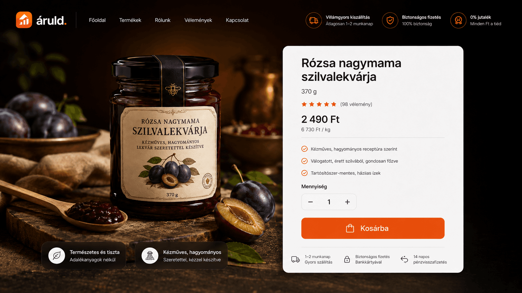 Áruld webshop példa — Rózsa nagymama szilvalekvárja
